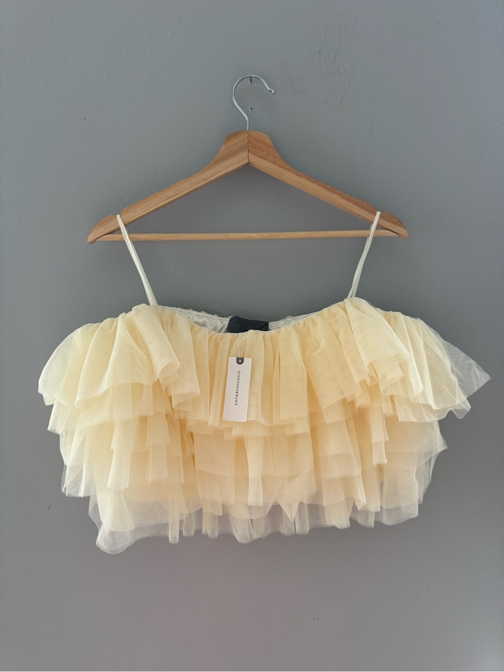 Anthropologie Sunday In Brooklyn Cream Layered Ruffle Tule Strapless Crop Top